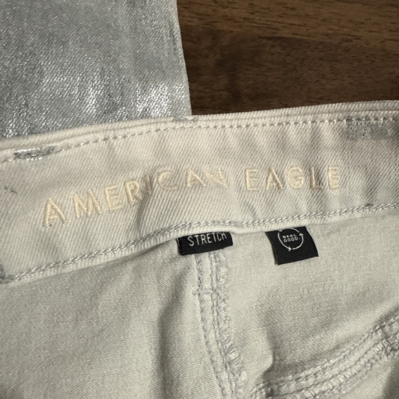 American Eagle High Rise Baggy Wide Leg Jeans Silver Metallic 14 Long Spacecore - Picture 3 of 11